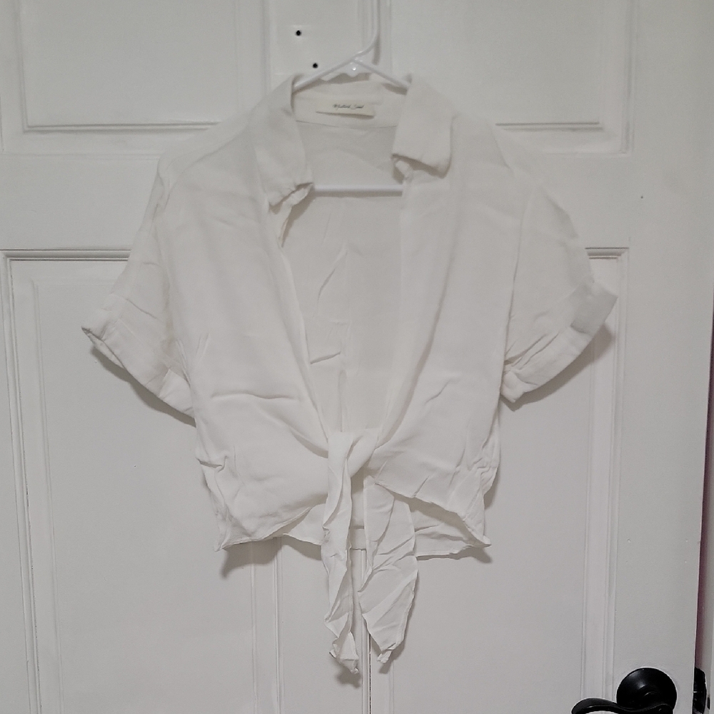 Mustard Seed White Crop Tie-Front Top Shirt Lightweight Bought From Korea